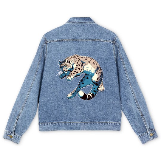 Snow Leopard Leopard White Leopard Men's Denim Jackets