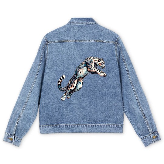 Snow Leopard Leopard White Leopard Men's Denim Jackets