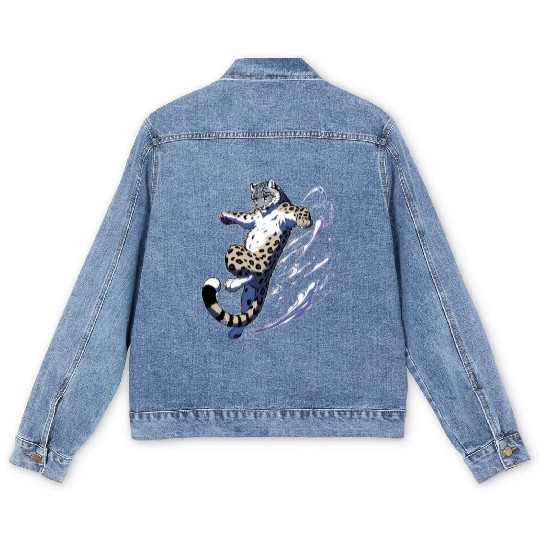 Snow Leopard Leopard White Leopard Men's Denim Jackets