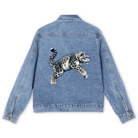 Snow Leopard Leopard White Leopard Men's Denim Jackets