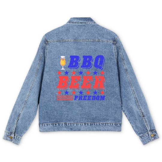 BBQ Barbeque - BBQ Beer Freedom Men's Denim Jackets
