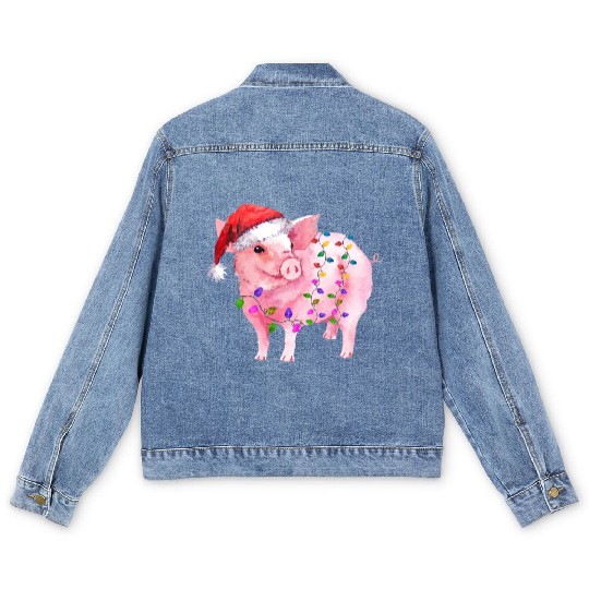 Pig Christmas Light Men's Denim Jackets