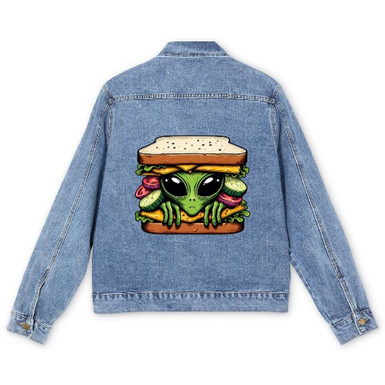 Alien Hiding in a Sandwich Men's Denim Jackets