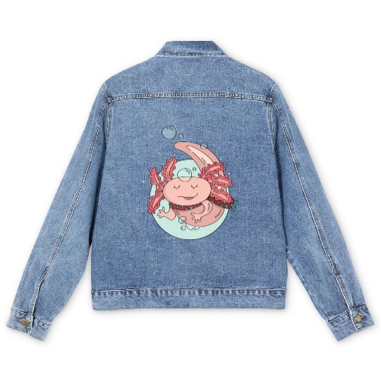 Pastel Axolotl Salamander Cute Lizard Lover Gift Men's Denim Jackets