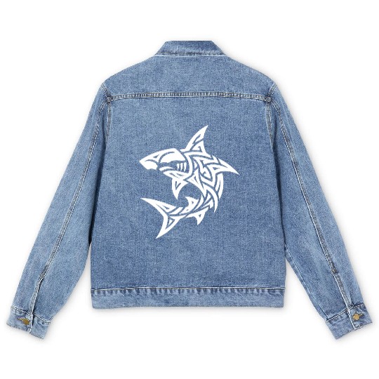 Tribal Hammerhead Shark Style Diver Fan Tattoo Men's Denim Jackets