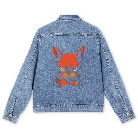 Angry French Bulldog Men's Denim Jackets