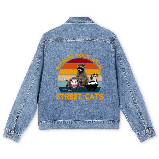 Support Your Local Street Cats Men's Denim Jackets,Opossum