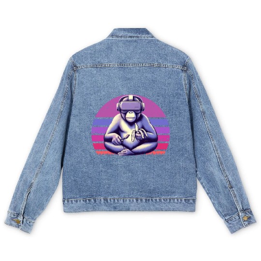 Virtual Zen: Retro Aesthetic Gamer Gorilla Men's Denim Jackets