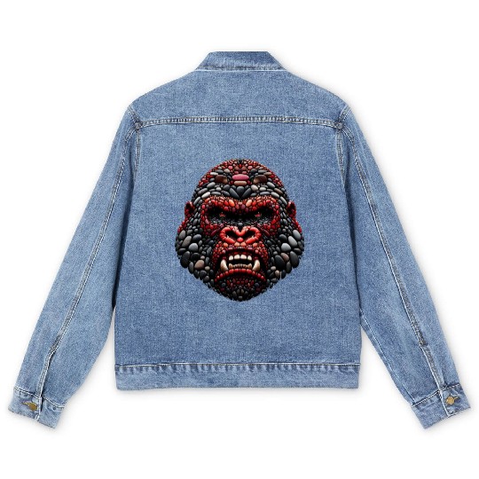 Ferocious Ruby Gorilla Pebble Art Expression Men's Denim Jackets