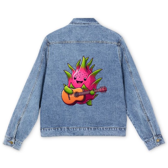 Dragon Fruit Jam: Playing the Guitar Men's Denim Jackets