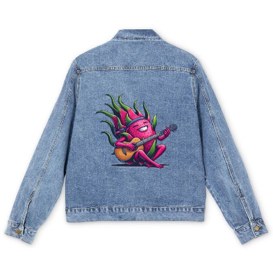 Dragon Fruit Jam: Playing the Guitar Men's Denim Jackets