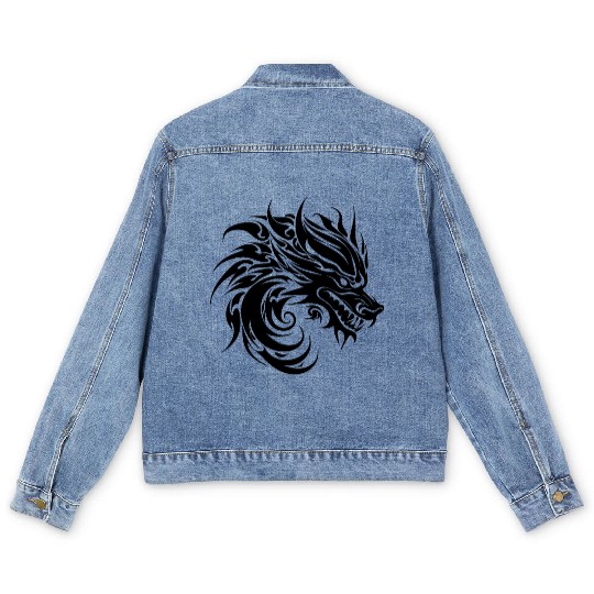 Roaring Chinese Dragon In Tattoo Style Men's Denim Jackets