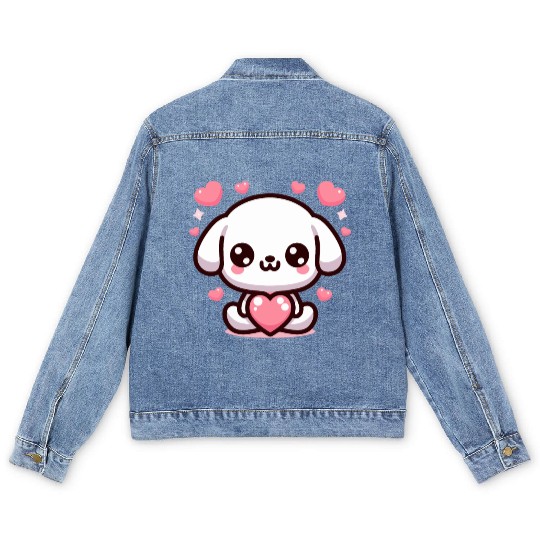 Cute Puppy Dog Heart Valentin Day Men's Denim Jackets