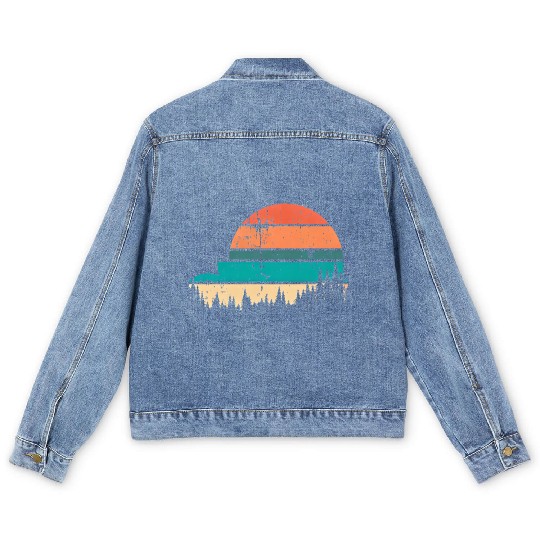 Retro Evergreen Sunset Stepped Circle Design Men's Denim Jackets