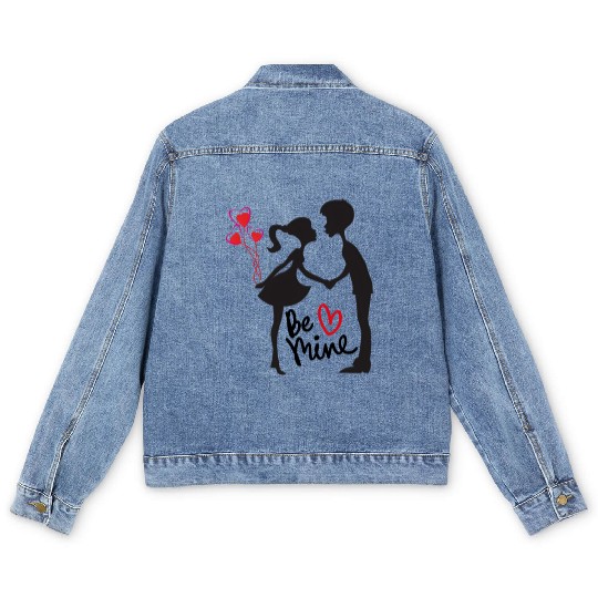 Couple's Embrace with Heart Balloons – Be Mine Men's Denim Jackets