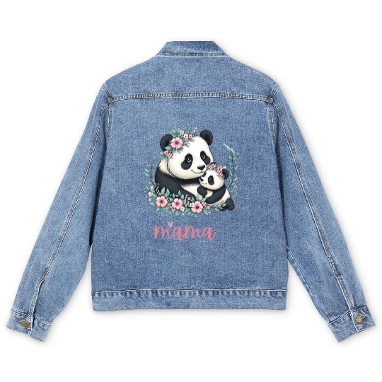 Panda Lover I Mama Panda And Cub Mother's Day Men's Denim Jackets