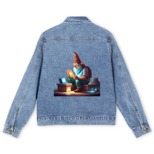 A Father's Day Gnome as a tech-savvy dad Men's Denim Jackets