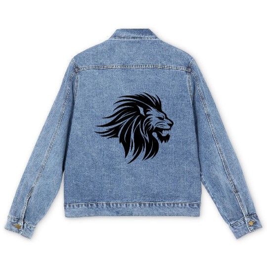 Waving Mane Lion Head Tattoo Ink Style Men's Denim Jackets