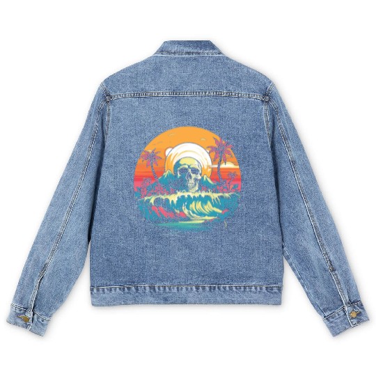 Surfing Surfer Skull Nature Men's Denim Jackets