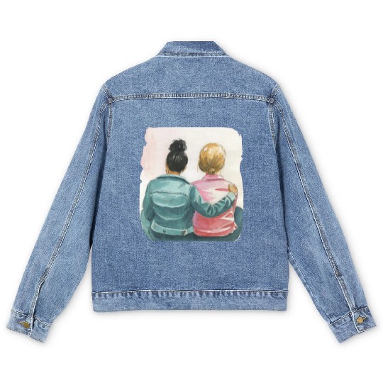 Watercolor Lesbian Couple Men's Denim Jackets