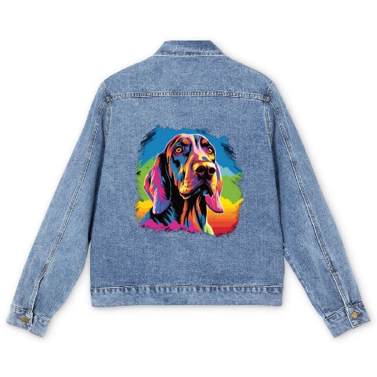 Watercolor Colorful Bayerischer Gebirgsschweißhund Men's Denim Jackets