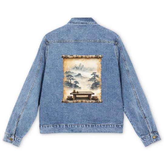 Traditional Table Papyrus Scroll Kotatsu Japanese Men's Denim Jackets