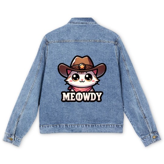 Cute Meowdy Cat Cowboy Pun Men's Denim Jackets
