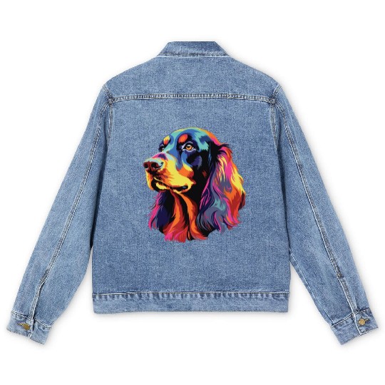 Watercolor Colorful Gordon Setter Men's Denim Jackets