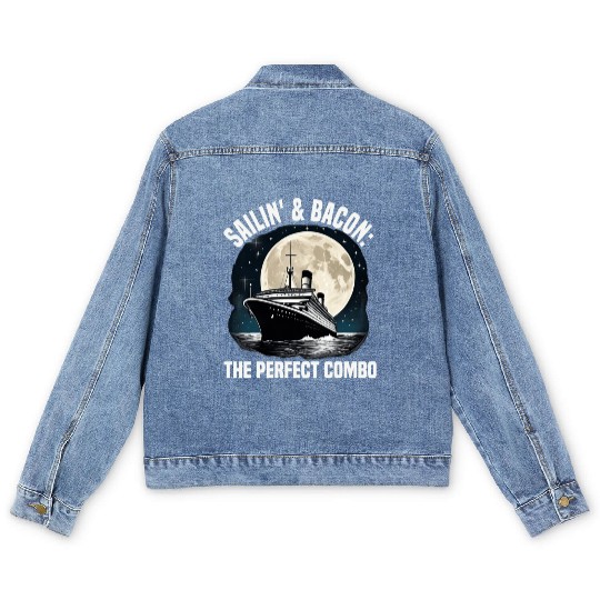 Sailing And Bacon Perfect Combo Cruise Ship Men's Denim Jackets