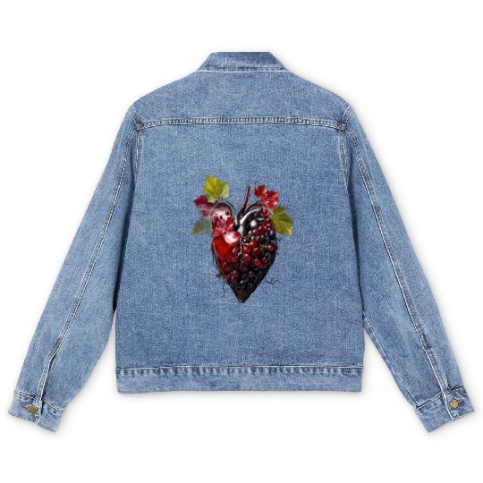Default Human heart made with wine and red grape Men's Denim Jackets
