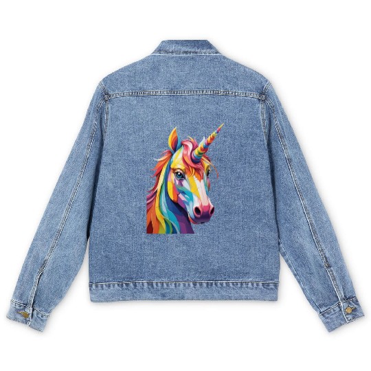 Colorful Rainbow Unicorn Men's Denim Jackets
