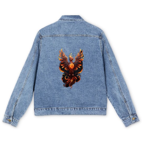 Fiery Phoenix Tattoo Design - Flight of Rebirth Men's Denim Jackets