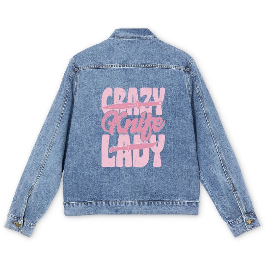 Crazy Knife Lady Hobby Knife Collector Men's Denim Jackets