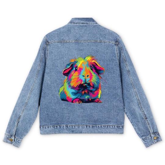 Watercolor Colorful Guinea Pig Colorful Men's Denim Jackets