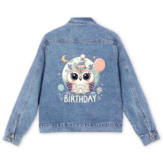 Its My Birthday Sweet Birthday Owl Men's Denim Jackets
