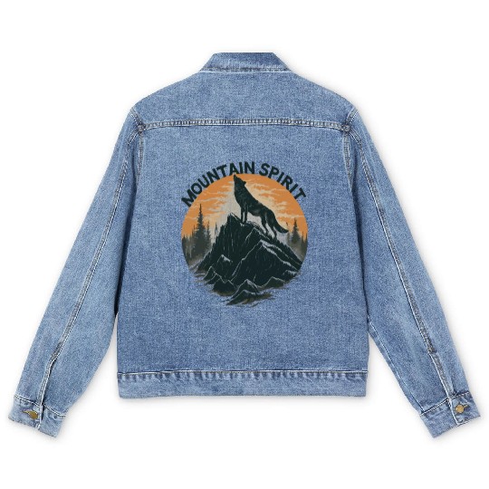 Mountain Majesty Wolf Howling on the Peak Men's Denim Jackets