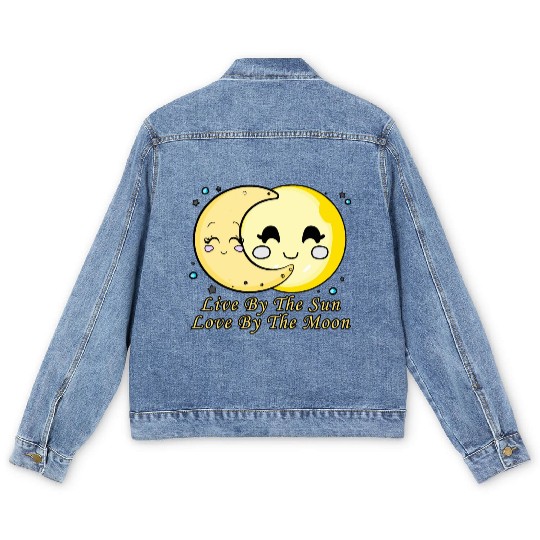 Live By The Sun Love By The Moon, Cartoon Sun Moon Men's Denim Jackets