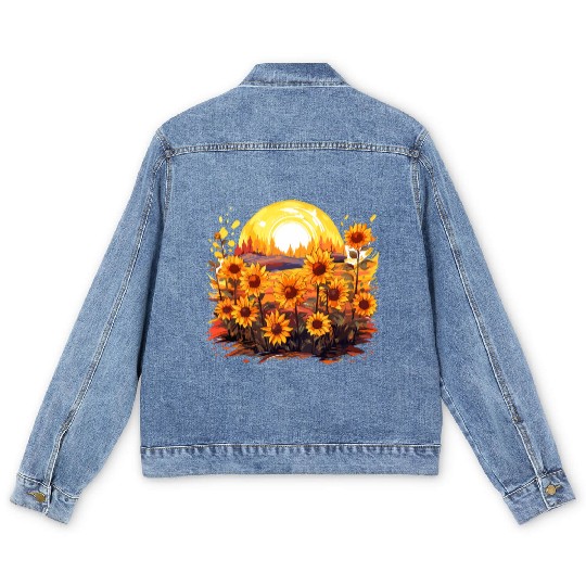 Sunflower Bloom Floral Summer Nature for a Men's Denim Jackets