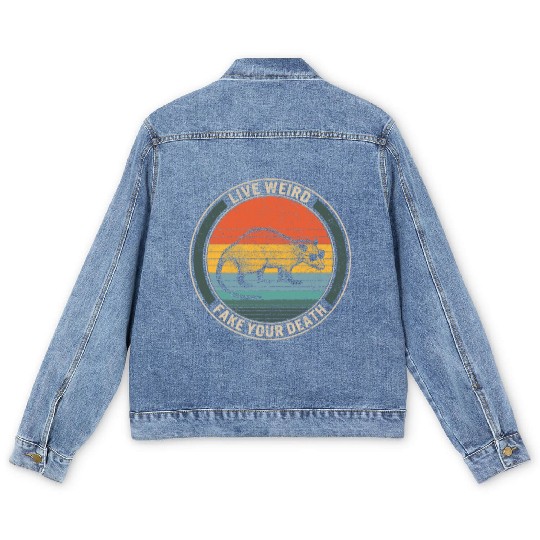 Opossum Men's Denim Jackets, Live Weird Fake Your Death Funny