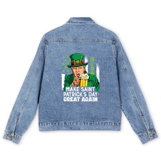 Funny Trump 2024 Make St Patrick's Day Great Again Men's Denim Jackets