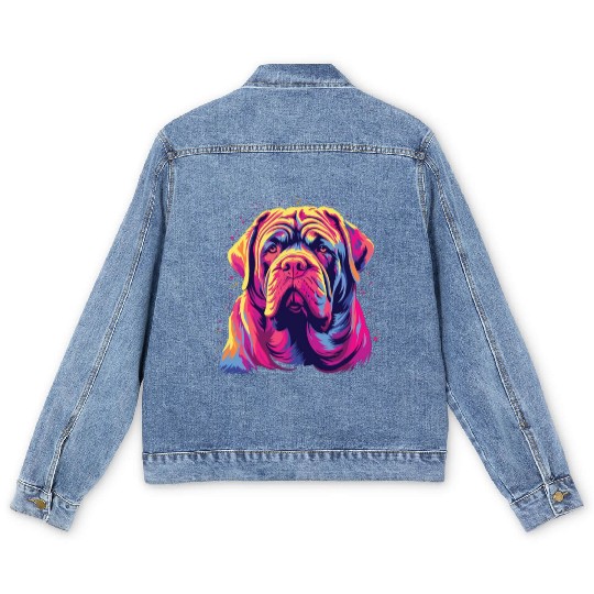 Watercolor Colorful Neapolitan Mastiff Men's Denim Jackets