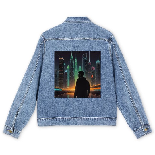 Neon Horizon: A Futuristic Cityscape Men's Denim Jackets