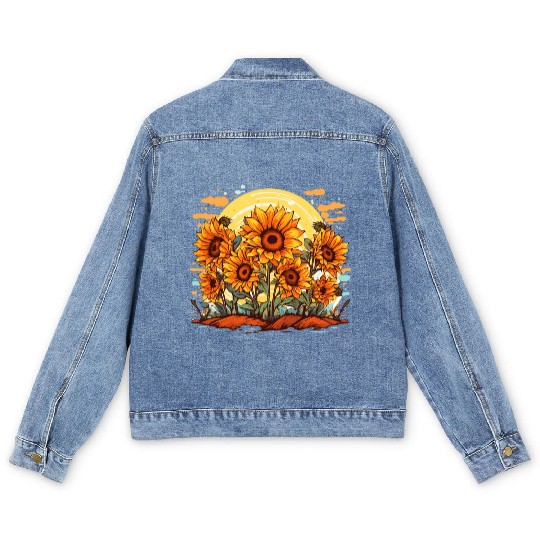 Sunflower Bloom Floral Summer Nature for a Men's Denim Jackets