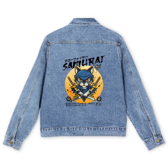 Samurai Cat, Ninja Cat, Cat Assassin, Warrior Cat Men's Denim Jackets
