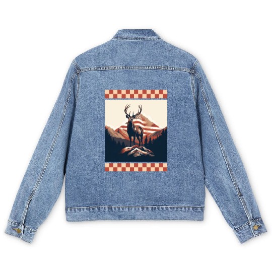 Mountain Range American Flag Rock Camo Deer Peak Men's Denim Jackets