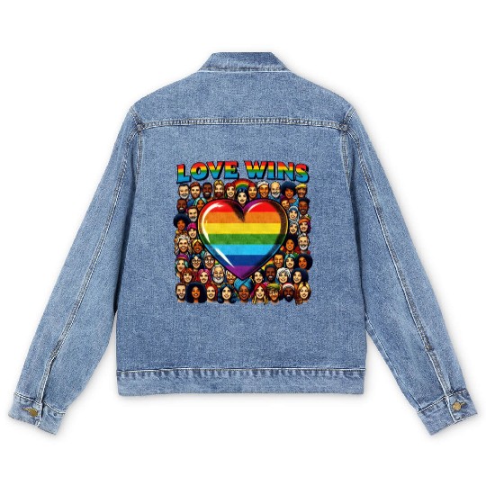 Love Wins Rainbow Heart LGBT Pride Design Men's Denim Jackets