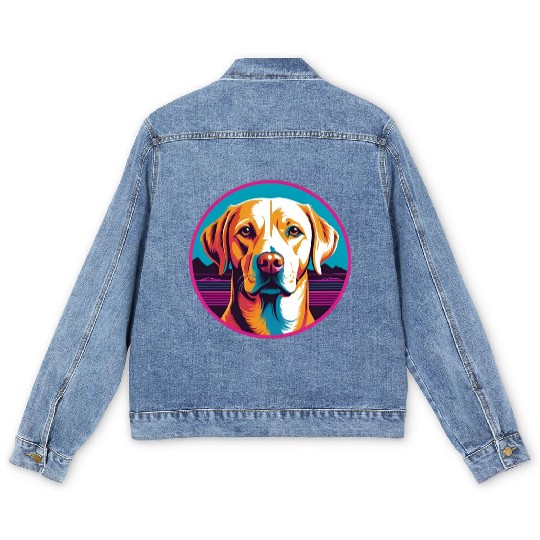Synthwave Labrador Retriever 2 Men's Denim Jackets