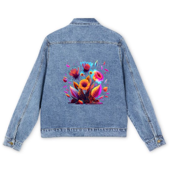 Cyberpunk Neon Glow FlowersDesign Men's Denim Jackets