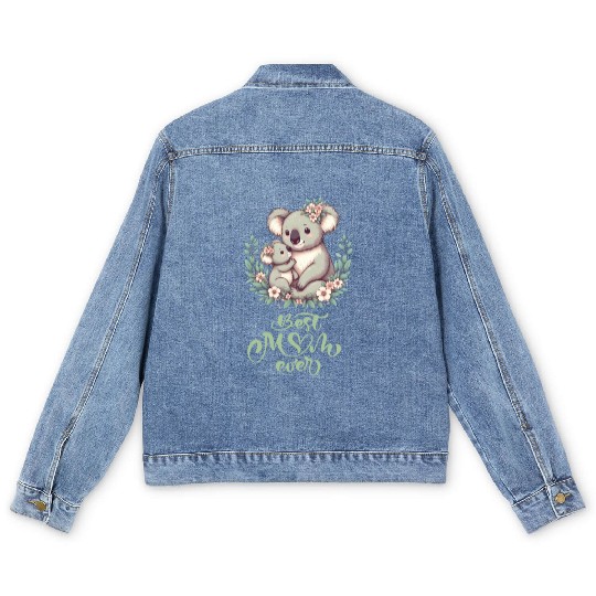 Best Mom Ever Koala Embrace Floral Wreath Men's Denim Jackets