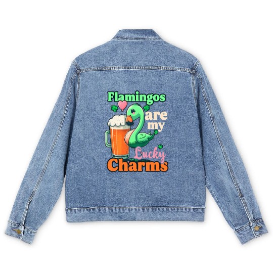Irish Flamingo St Patricks Flamingos Lucky Charms Men's Denim Jackets